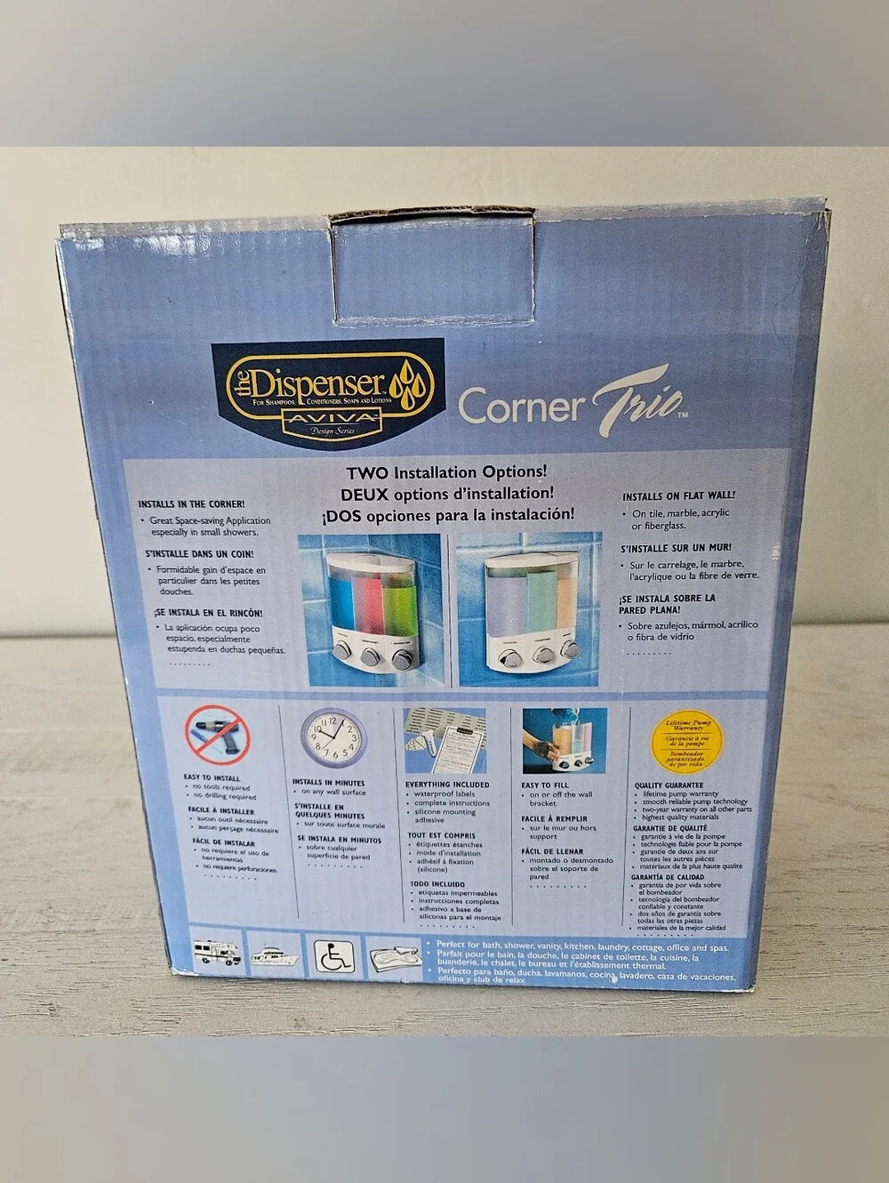 The Dispenser Shower Corner  Trio Body Wash Shampoo Conditioner Lotion NIB